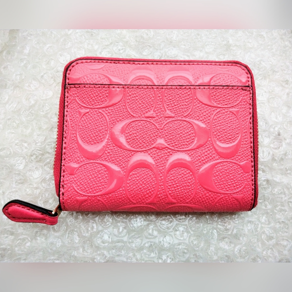 Coach Neon Pink Embossed Zipper Wallet Clutch - Picture 3 of 11